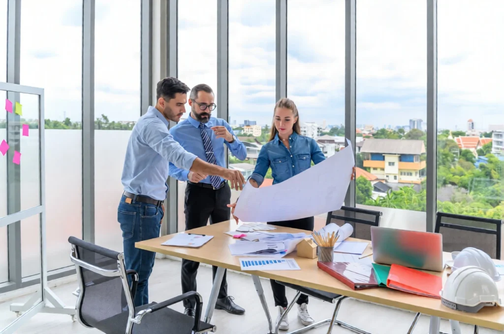 Leadership team collaborating during a strategic planning facilitation for business growth