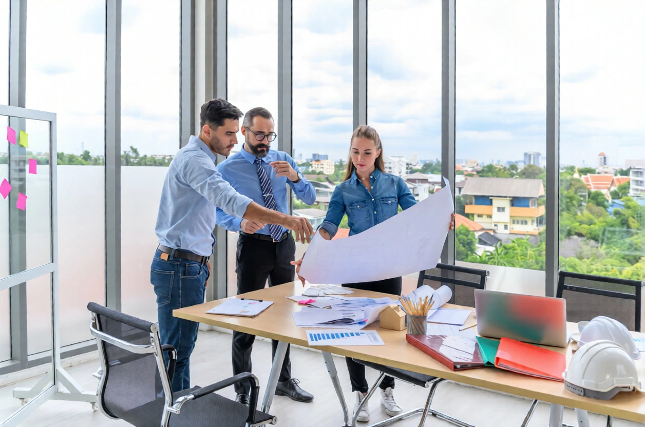 Leadership team collaborating during a strategic planning facilitation for business growth