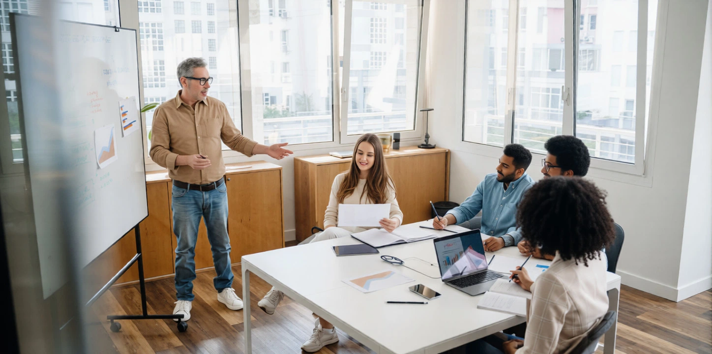 Business leaders collaborating during a professional strategic planning facilitation session to drive business growth